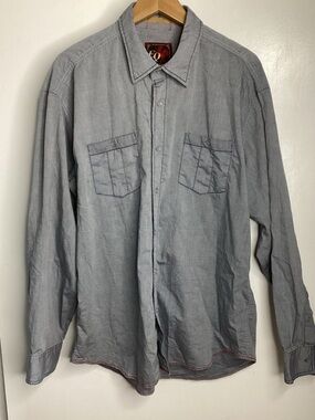 Vtg EQ Rooster Cotton Long-Sleeve Button-Down Shirt in Light Denim 2X